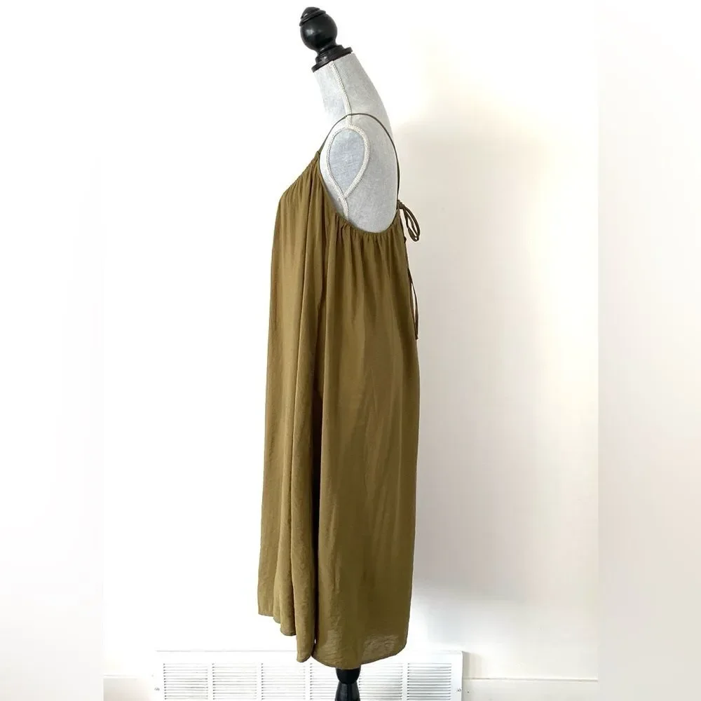 Akemi + Kin x Anthropologie Olive Green Maxi Wide-Leg Romper L Boho Chic Cottage